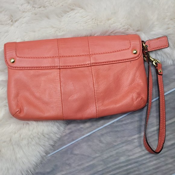 Coach Pink Coral Glove leather Wristlet with Gray satin lining - Picture 7 of 7